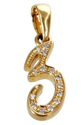 Colgante número 3 de diamantes redondos naturales de 0,42 quilates con sello de oro amarillo de 14 k BIS Foto 1 de 4