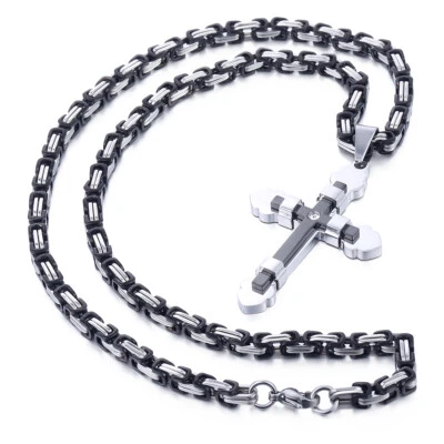 24 inch Stainless Steel Cross Necklace Pendant For Men's Religious Black Silver - Image 1 of 4