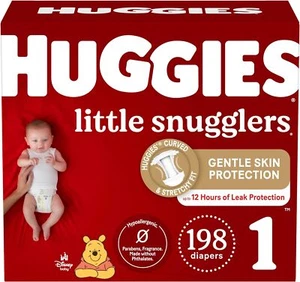 Huggies Little Snugglers Gentle Skin Baby Diapers, Size 1 (8-14 lbs), 198 Count - Picture 1 of 14