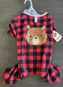 SIMPLY DOG BLACK-RED BUFFALO PLAID "BEAR FACE" PAJAMAS PUPPY/DOG LARGE NWT - Picture 1 of 3