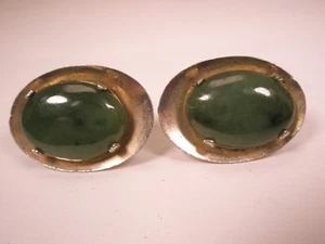 Genuine Green Jade Stone Cabochon Quality Vintage Cuff Links simple plain - Picture 1 of 7