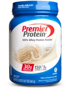 Premier Protein 100% Whey Protein Powder, Vanilla Milkshake, 30g Protein, 23.3 z - Picture 1 of 4