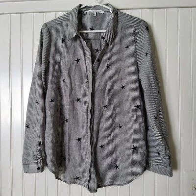 COLLECTIVE CONCEPTS Womens Blouse Top Shirt Sz. L Star Stripe Button Long Sleeve Foto 1 de 4