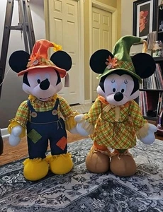 Mickey Mouse and Minnie Free Standing 27”Thanksgiving Scarecrow Plush Set Disney - Picture 1 of 17
