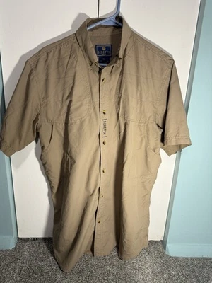 Beretta Shooting Shirt Mens Khaki Tan Short Sleeve Button Down Pockets - Image 1 of 4