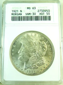 1921 Morgan dollar ANACS MS63 *VAM 15(old V30) pitted reverse Hot50* CLC - Picture 1 of 4