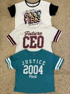 Lot Of 3 Justice Glitter Future CEO Good Vibes Boxy T Shirt Tops Size L 12/14 - Picture 1 of 8