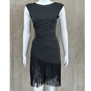 Intimately Free People Dress Women XS Black Fringe Mini Bodycon Flapper Cocktail - Picture 1 of 12
