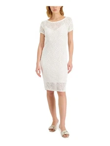 DONNA KARAN Womens White Lined Trim Pullover Short Sleeve Sheath Dress S - Picture 1 of 6