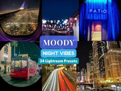 24 Moody Night Vibes Long Exposure Nighttime Landscape Lightroom Desktop Presets - Image 1 of 4