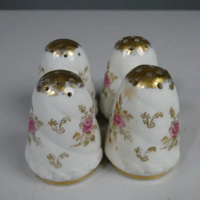 Vintage Porcelain Floral Salt Pepper Shakers Set Of 4 Gold Trim Roses Kitchen - Image 1 of 4