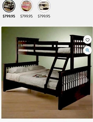 Palmer 棕色双床全木制双层床含两张床垫 — 第 1/4 张图片