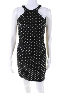 Saint Laurent Womens Back Zip Crew Neck Studded Leather Sheath Dress Black FR 38 - Picture 1 of 7
