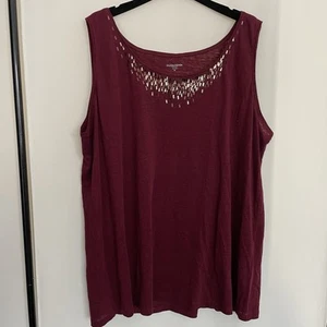 EILEEN FISHER Women's Sleeveless 100%Linen Sequin Front Top Burgundy SZ 3X - Picture 1 of 18
