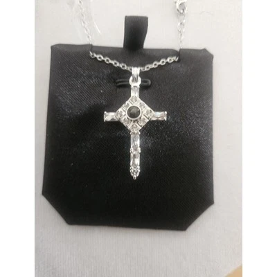 White Silver-Toned Lord's Prayer Cross Necklace 16" Chain - Image 1 of 4