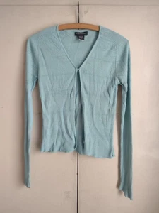 Vtg Banana Republic Y2k 100% Silk Ribbed Cardigan 90s Baby Blue Retro Fairy - Picture 1 of 10
