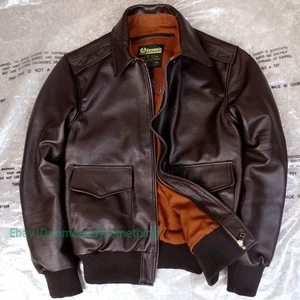 Men’s Air Force Pilot 100% Real Leather Jacket Cowhide A-2 Flight Jacket Vintage - Picture 1 of 17