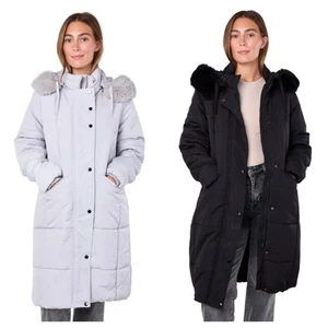 Ladies Winter Long Quilted Padded Water Repellant Womens Zipped Coat Size 10-24 - Picture 1 of 1