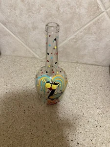 Looney Birds Handpainted Glass Bottle Signed By Artist Decor Unique Colorful - Picture 1 of 12