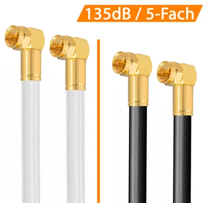 Antennenkabel 135dB Winkel 2x 90° F-Stecker UHD 4K TV Sat Router Internet Kabel - Bild 1 von 4