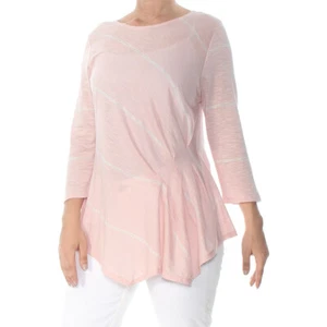 Vince Camuto Pink 3/4 Sleeve Striped Ruched Front T Shirt S - Picture 1 of 2