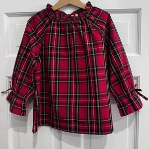 Crewcuts Girls Red Plaid Holiday 3/4 Sleeve Blouse Poplin Size 8 top - Picture 1 of 5