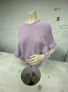 Periscope Y2K Purple Knitted Kerchief Poncho with Fringe Size L 14-16 - Picture 1 of 6