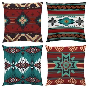Western Native American Throw Pillow CoversSet of4 18X18Inch Rustic Southwestern - Picture 1 of 7