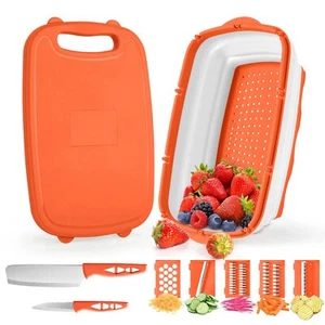 Camping Cutting Board 9in1 Collapsible Chopping Board With Colander Gifts For Ca - Picture 1 of 7