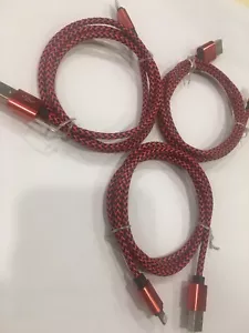 3 BRAIDED Red USB Cable Charger Sync Cord for iPhone 3 Ft. - Picture 1 of 4