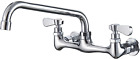 2 Handle Commercial Kitchen Faucet Walll Mount 8 Inch Center with 14 Inches 360
