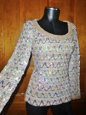 Vestido Top BLUSA VINTAGE AÑOS 70 LILLI DIAMANTE LENTEJUELAS Bordado Noche Formal Fiesta Foto 1 de 4