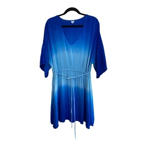Echo Blue Ombré Kaftan Cover Up SZ Small Medium Oversized Butterfly V Neck - Picture 1 of 6