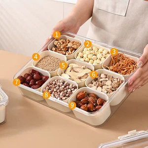 Fruit Nut Snack Spice Storage Box 9 Compartments Divided Serving Tray with Lid - Picture 1 of 20