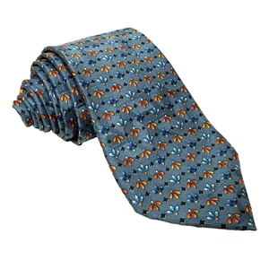 Ermenegildo Zegna Silk Neck Tie Blue Orange Made in Italy Geometric Pattern - Picture 1 of 4