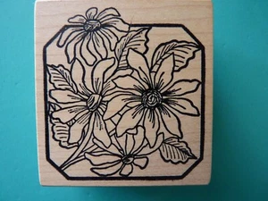 Stemmed Flowers (Daisies?) Tile MAGENTA Rubber Stamp - Picture 1 of 2