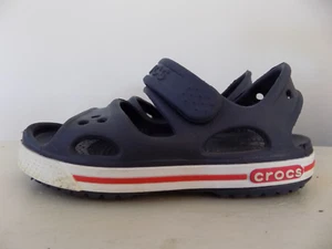 Crocs Blue Red Stripe Hook & Loop Eye Strap Sandals Youth Boys Girls 9 - Picture 1 of 8