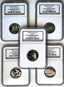 2008-S Clad Proof State Quarter Set ( 5 Coins) NGC PF 70 Ultra Cameo - Picture 1 of 12