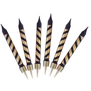 12pcs Birthday Cake Candles Black Golden Striped Candles Cake Topper Decorations - Picture 1 of 9
