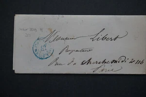 L-525 Lettre de 1851 complète en port dû de Paris bur H avec cachet bleu 2509 - Imagen 1 de 2