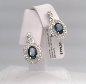 ORIGINAL London BLAUTOPAS & Weißtopas TROPFEN OHRSTECKER 925 STERLING 14kPL - Bild 1 von 10