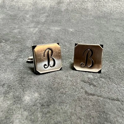 Gemelos Swank Vintage Monograma Letra B Tono Plata Cuadrado Negro Foto 1 de 4