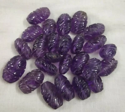  Amethyst Carving Oval Beads Purple Color 25 Piece 220 Cts Natural Gemstone  - Image 1 of 4