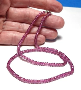 14K WHITE GOLD HAND CUT RUBY BEAD NECKLACE 15 INCHES 8.2 GRAMS - Picture 1 of 2