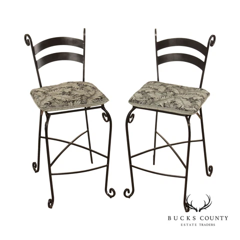 Tuscan Style Pair of Scrolled Iron Bar Stools Cover