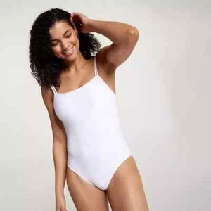 Calia One Piece Swimsuit Size 12 Strappy Back Pure White Waves Beach UPF 50+ NEW - Picture 1 of 4