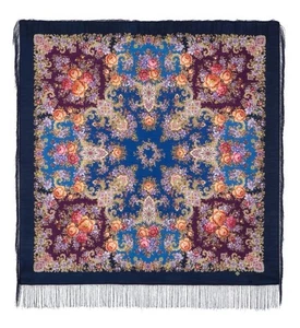 49'' women`s scarf square 100% merino wool burgundy wrap blue shawl winter 1726 - Picture 1 of 3