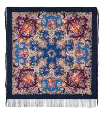 49'' women`s scarf square 100% merino wool burgundy wrap blue shawl winter 1726 - Image 1 of 3