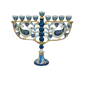 Hanukkah Chanukkah Menorah Design with Pigeon Colurful 9 Branch Menorah - Picture 1 of 3