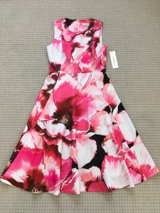 CALVIN KLEIN BOLD FLORAL SLEEVELESS SCUBA A-LINE DRESS SZ 8 BRAND NEW WITH TAGS - Picture 1 of 13